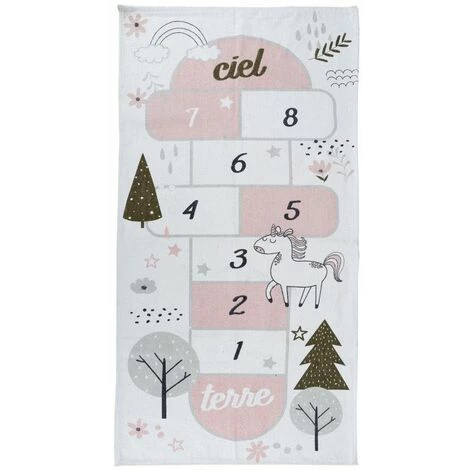 Paris Prix - Tapis Enfant "marelle" 70x140cm Blanc & Rose 1 Paris Prix - Tapis Enfant "marelle" 70x140cm Blanc & Rose