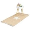 Relaxdays Tapis à Franges 70 X 140 Cm, Avec Motif étoile, Tissé à La Main, 100% Coton, Beau Design, Pratique, Beige