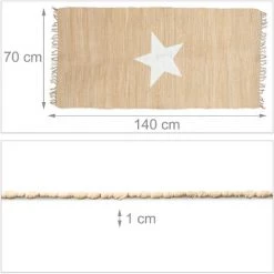 Relaxdays Tapis à Franges 70 X 140 Cm, Avec Motif étoile, Tissé à La Main, 100% Coton, Beau Design, Pratique, Beige -Tapis et paillasson Soldes 36527135 5