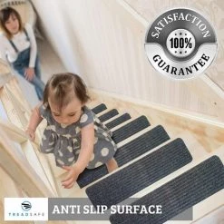 BETTERLIFE Lot De 15 Marchettes D'escalier, 20 X 76 Cm Tapis De Sécurité Antidérapant Tapis D'intérieur Antidérapant Pour Enfants, Aînés Et Animaux De Compagnie Avec Adhésif Réutilisable, Gris -Tapis et paillasson Soldes 36562804 3