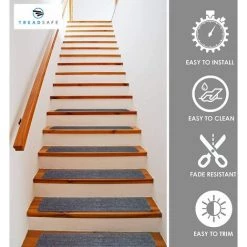 BETTERLIFE Lot De 15 Marchettes D'escalier, 20 X 76 Cm Tapis De Sécurité Antidérapant Tapis D'intérieur Antidérapant Pour Enfants, Aînés Et Animaux De Compagnie Avec Adhésif Réutilisable, Gris -Tapis et paillasson Soldes 36562804 5