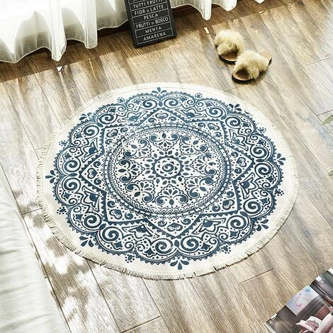 THSINDE Tapis Rond En Coton 90 Cm Tapis De Sol Tissé à La Main Lavable En Machine Avec Pompon Pour La Cuisine à La Maison, Salon, Chambre (diamètre 90 Cm) 1 THSINDE Tapis Rond En Coton 90 Cm Tapis De Sol Tissé à La Main Lavable En Machine Avec Pompon Pour La Cuisine à La Maison, Salon, Chambre (diamètre 90 Cm)