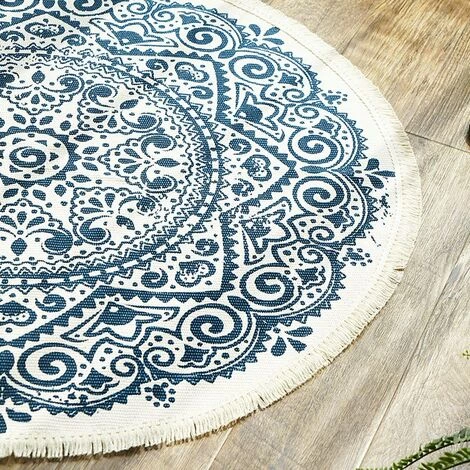 THSINDE Tapis Rond En Coton 90 Cm Tapis De Sol Tissé à La Main Lavable En Machine Avec Pompon Pour La Cuisine à La Maison, Salon, Chambre (diamètre 90 Cm) 2 THSINDE Tapis Rond En Coton 90 Cm Tapis De Sol Tissé à La Main Lavable En Machine Avec Pompon Pour La Cuisine à La Maison, Salon, Chambre (diamètre 90 Cm) – Image 2