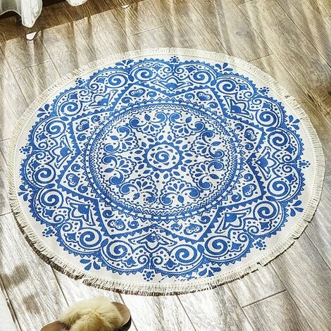 THSINDE Tapis Rond En Coton 90 Cm Tapis De Sol Tissé à La Main Lavable En Machine Avec Pompon Pour La Cuisine à La Maison, Salon, Chambre (diamètre 90 Cm) 4 THSINDE Tapis Rond En Coton 90 Cm Tapis De Sol Tissé à La Main Lavable En Machine Avec Pompon Pour La Cuisine à La Maison, Salon, Chambre (diamètre 90 Cm) – Image 4