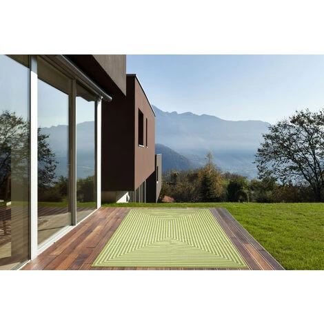 DELADECO Tapis Design Pour Terrasse Et Salon Rectangle Naples Vert 133x190 - Vert 2 DELADECO Tapis Design Pour Terrasse Et Salon Rectangle Naples Vert 133x190 - Vert – Image 2