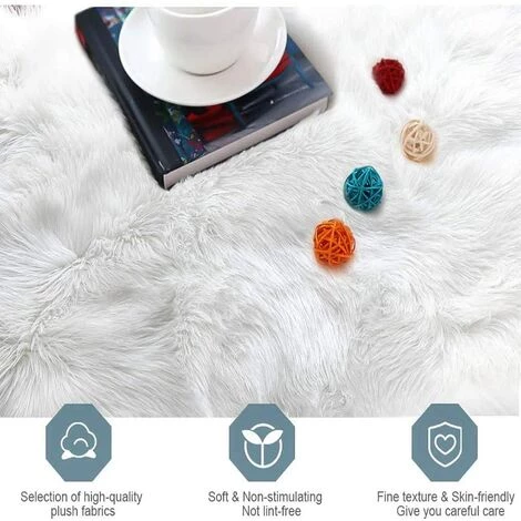 BEARSU Tapis Blanc,Tapis De Chambre En Peau De Mouton Artificielle,Tapis De Lit En Laine, Tapis En Peluche Pour Chaise Et Coussin De Canapé Tapis Rectangulaire (Blanc,60 X 90 CM) 3 BEARSU Tapis Blanc,Tapis De Chambre En Peau De Mouton Artificielle,Tapis De Lit En Laine, Tapis En Peluche Pour Chaise Et Coussin De Canapé Tapis Rectangulaire (Blanc,60 X 90 CM) – Image 3