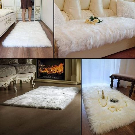 BEARSU Tapis Blanc,Tapis De Chambre En Peau De Mouton Artificielle,Tapis De Lit En Laine, Tapis En Peluche Pour Chaise Et Coussin De Canapé Tapis Rectangulaire (Blanc,60 X 90 CM) 4 BEARSU Tapis Blanc,Tapis De Chambre En Peau De Mouton Artificielle,Tapis De Lit En Laine, Tapis En Peluche Pour Chaise Et Coussin De Canapé Tapis Rectangulaire (Blanc,60 X 90 CM) – Image 4