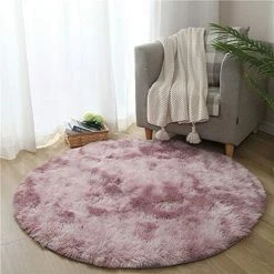 Tapis De Sol Tapis De Sol Rond Tie-dye Tapis Dégradé De Couleur Net Rouge Le Même Chevet Tapis À Poils Longs Tapis De Sol Décoration De Chambre Tapis Style Pastoral, Tapis Décoratifs Pour La Mai-GrooFoo (rose-80cm)