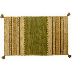 Doge Milano Tapis Moderne Kansas, Style Kilim, 100% Coton, Vert, 90x60cm