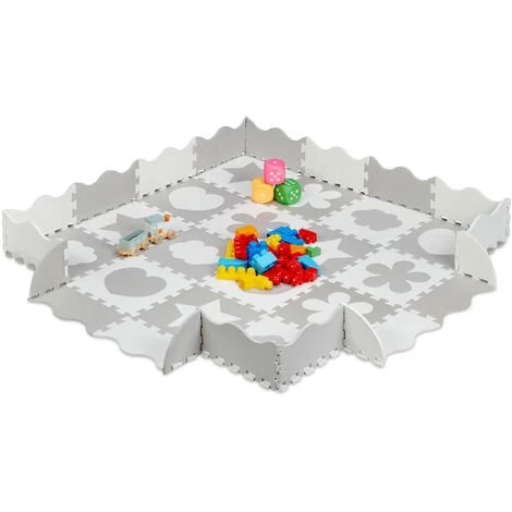 Relaxdays Tapis De Sol Puzzle 52 Pièces, Mousse EVA, Sans Polluants, 1,4 M2, Dalle Jeu Bébé, Diff Motifs, Gris/blanc 1 Relaxdays Tapis De Sol Puzzle 52 Pièces, Mousse EVA, Sans Polluants, 1,4 M2, Dalle Jeu Bébé, Diff Motifs, Gris/blanc