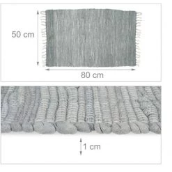 Relaxdays Tapis à Franges, Coton, 50 X 80 Cm, Antidérapant, Tissé à La Main, Chambre, Salon, Couloir, Entrée, Gris -Tapis et paillasson Soldes 39030272 5