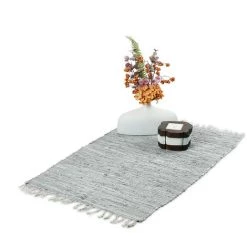 Relaxdays Tapis à Franges, Coton, 60 X 90 Cm, Antidérapant, Tissé à La Main, Chambre, Salon, Couloir, Entrée, Gris