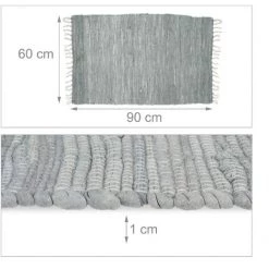 Relaxdays Tapis à Franges, Coton, 60 X 90 Cm, Antidérapant, Tissé à La Main, Chambre, Salon, Couloir, Entrée, Gris -Tapis et paillasson Soldes 39030273 5