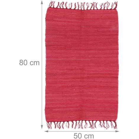 Relaxdays Tapis à Franges, 50 X 80 Cm, Coton, Tissé à La Main, Antidérapant, Lavable, Chambre, Salon, Entrée, Rouge 5 Relaxdays Tapis à Franges, 50 X 80 Cm, Coton, Tissé à La Main, Antidérapant, Lavable, Chambre, Salon, Entrée, Rouge – Image 5