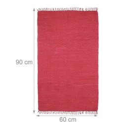 Relaxdays Tapis à Franges, 60 X 90 Cm, Coton, Tissé à La Main, Antidérapant, Lavable, Chambre, Salon, Entrée, Rouge -Tapis et paillasson Soldes 39030286 5