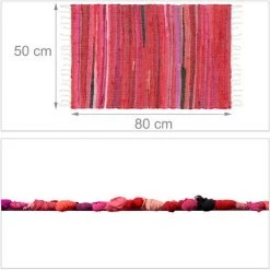 Relaxdays Tapis à Franges, 50 X 80 Cm, Coton, Tissé à La Main, Antidérapant, Salon, Entrée, Nuances De Couleurs, Rouge -Tapis et paillasson Soldes 39030338 5