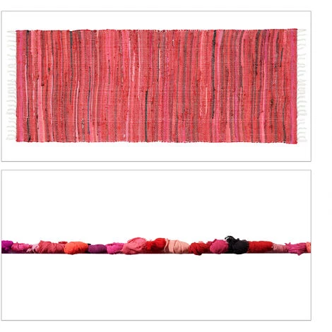 Relaxdays Tapis à Franges, 80 X 200 Cm, Coton, Tissé à La Main, Antidérapant, Salon, Entrée, Nuances De Couleurs, Rouge 2 Relaxdays Tapis à Franges, 80 X 200 Cm, Coton, Tissé à La Main, Antidérapant, Salon, Entrée, Nuances De Couleurs, Rouge – Image 2