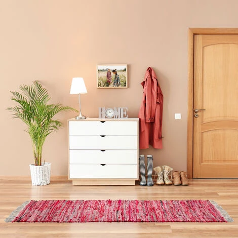 Relaxdays Tapis à Franges, 80 X 200 Cm, Coton, Tissé à La Main, Antidérapant, Salon, Entrée, Nuances De Couleurs, Rouge 3 Relaxdays Tapis à Franges, 80 X 200 Cm, Coton, Tissé à La Main, Antidérapant, Salon, Entrée, Nuances De Couleurs, Rouge – Image 3