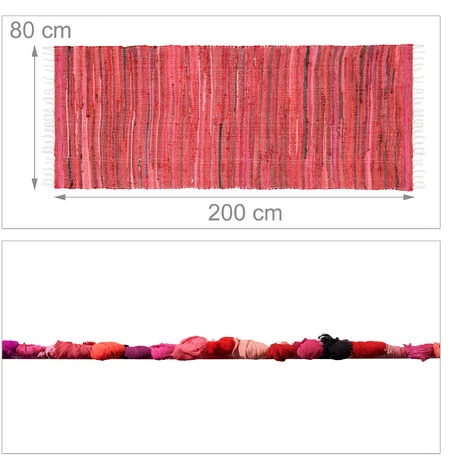 Relaxdays Tapis à Franges, 80 X 200 Cm, Coton, Tissé à La Main, Antidérapant, Salon, Entrée, Nuances De Couleurs, Rouge 5 Relaxdays Tapis à Franges, 80 X 200 Cm, Coton, Tissé à La Main, Antidérapant, Salon, Entrée, Nuances De Couleurs, Rouge – Image 5