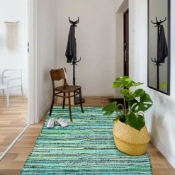Relaxdays Tapis à Franges, 80 X 200 Cm, Coton, Tissé à La Main, Antidérapant, Salon, Entrée, Nuances De Couleurs, Vert -Tapis et paillasson Soldes 39030361 3
