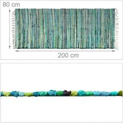 Relaxdays Tapis à Franges, 80 X 200 Cm, Coton, Tissé à La Main, Antidérapant, Salon, Entrée, Nuances De Couleurs, Vert -Tapis et paillasson Soldes 39030361 5