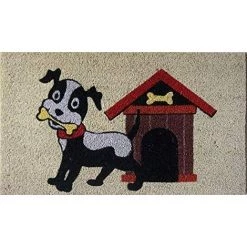 Baroni Home Paillasson D'extérieur En Coco Avec Base En PVC, Peint à La Main, Motif Chien Avec Os Et Niche, 70 X 40 X 2 Cm. Facile à Laver Et Ultra Résistant