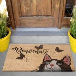 Baroni Home Paillasson Extérieur Coco, Revêtement De L'envers En PVC, Peint à La Main, Solide Et Nettoyage Facile, 70X40X2 Cm – Tapis à Motif Chaton Et Papillons Et Message « Benvenuti » 8 Baroni Home Paillasson Extérieur Coco, Revêtement De L'envers En PVC, Peint à La Main, Solide Et Nettoyage Facile, 70X40X2 Cm – Tapis à Motif Chaton Et Papillons Et Message « Benvenuti » -Tapis et paillasson Soldes 39176272 4