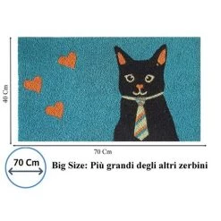 Baroni Home Paillasson Extérieur Coco, Revêtement De L'envers En PVC, Peint à La Main, Solide Et Nettoyage Facile, 70X40X2 Cm – Tapis à Motif Chat Noir Avec Cravate Et Cœurs -Tapis et paillasson Soldes 39176397 3