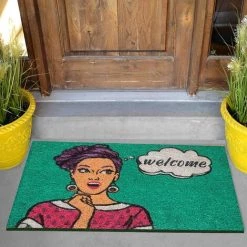 Baroni Home Paillasson Extérieur Coco, Revêtement De L'envers En PVC, Peint à La Main, Solide Et Nettoyage Facile, 60X40X2 Cm – Tapis à Motif Pop Art Welcome -Tapis et paillasson Soldes 39176495 5