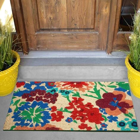 Baroni Home Paillasson Extérieur Coco, Revêtement De L'envers En PVC, Peint à La Main, Solide Et Nettoyage Facile, 70X40X2 Cm – Tapis à Motif Fleurs Colorés 2 Baroni Home Paillasson Extérieur Coco, Revêtement De L'envers En PVC, Peint à La Main, Solide Et Nettoyage Facile, 70X40X2 Cm – Tapis à Motif Fleurs Colorés – Image 2