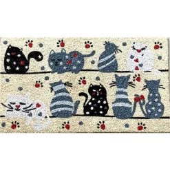 Baroni Home Paillasson D'extérieur En Coco Avec Base En PVC, Peint à La Main, Motif Chats à Rayures, 70 X 40 X 2 Cm. Facile à Laver Et Ultra Résistant