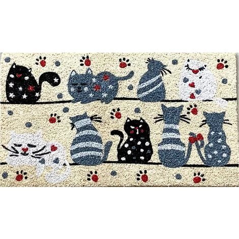 Baroni Home Paillasson D'extérieur En Coco Avec Base En PVC, Peint à La Main, Motif Chats à Rayures, 70 X 40 X 2 Cm. Facile à Laver Et Ultra Résistant 1 Baroni Home Paillasson D'extérieur En Coco Avec Base En PVC, Peint à La Main, Motif Chats à Rayures, 70 X 40 X 2 Cm. Facile à Laver Et Ultra Résistant