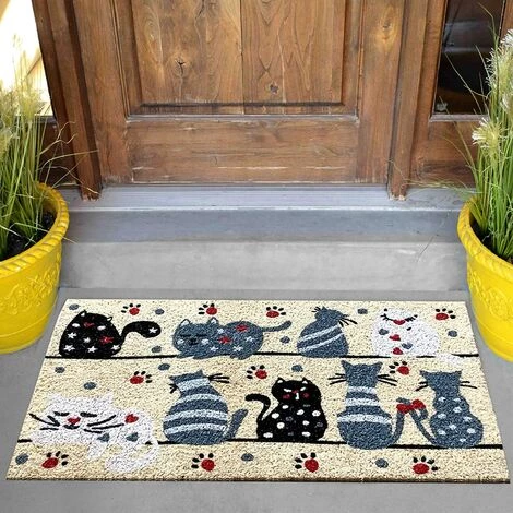 Baroni Home Paillasson D'extérieur En Coco Avec Base En PVC, Peint à La Main, Motif Chats à Rayures, 70 X 40 X 2 Cm. Facile à Laver Et Ultra Résistant 4 Baroni Home Paillasson D'extérieur En Coco Avec Base En PVC, Peint à La Main, Motif Chats à Rayures, 70 X 40 X 2 Cm. Facile à Laver Et Ultra Résistant – Image 4