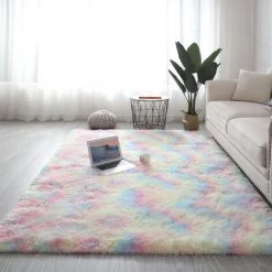 FREOSEN Tapis Salon Shaggy 160 X 230 Cm - Descente De Lit Tapis Poils Longs Pour Salon Chambre Canapé (Rainbow)