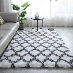 FREOSEN Tapis Salon Shaggy 160x230cm Blanc Avec Motif - Descente De Lit Tapis Poils Longs Tapis Doux Pour Salon Chambre Canapé