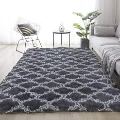FREOSEN Tapis Salon Shaggy 160x230cm Gris Avec Motif - Descente De Lit Tapis Poils Longs Tapis Doux Pour Salon Chambre Canapé