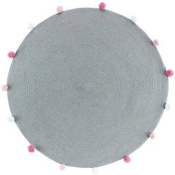 DOUCEUR D'INTÉRIEUR Tapis Rond Pompons 90 Cm Pompomparty Gris - Gris