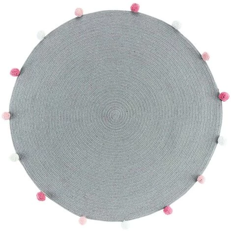 DOUCEUR D'INTÉRIEUR Tapis Rond Pompons 90 Cm Pompomparty Gris - Gris 1 DOUCEUR D'INTÉRIEUR Tapis Rond Pompons 90 Cm Pompomparty Gris - Gris
