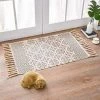 BEARSU Tapis En Coton, Tapis Décoratif Lavable Tissé Avec Pompon, Tapis De Sol Ethnique Chic à Franges Pour Cuisine, Salon, Chambre, Buanderie 60x90 Cm E