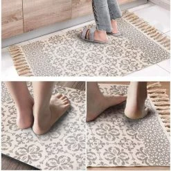 BEARSU Tapis En Coton, Tapis Décoratif Lavable Tissé Avec Pompon, Tapis De Sol Ethnique Chic à Franges Pour Cuisine, Salon, Chambre, Buanderie 60x90 Cm E 7 BEARSU Tapis En Coton, Tapis Décoratif Lavable Tissé Avec Pompon, Tapis De Sol Ethnique Chic à Franges Pour Cuisine, Salon, Chambre, Buanderie 60x90 Cm E -Tapis et paillasson Soldes 40002209 3