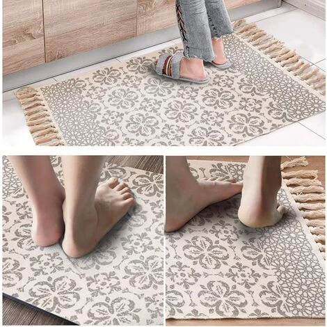BEARSU Tapis En Coton, Tapis Décoratif Lavable Tissé Avec Pompon, Tapis De Sol Ethnique Chic à Franges Pour Cuisine, Salon, Chambre, Buanderie 60x90 Cm E 3 BEARSU Tapis En Coton, Tapis Décoratif Lavable Tissé Avec Pompon, Tapis De Sol Ethnique Chic à Franges Pour Cuisine, Salon, Chambre, Buanderie 60x90 Cm E – Image 3