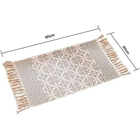 BEARSU Tapis En Coton, Tapis Décoratif Lavable Tissé Avec Pompon, Tapis De Sol Ethnique Chic à Franges Pour Cuisine, Salon, Chambre, Buanderie 60x90 Cm E 4 BEARSU Tapis En Coton, Tapis Décoratif Lavable Tissé Avec Pompon, Tapis De Sol Ethnique Chic à Franges Pour Cuisine, Salon, Chambre, Buanderie 60x90 Cm E – Image 4