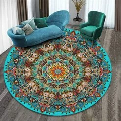 BEARSU Tapis De Sol Doux Antidérapant Rond De Style Ethnique Imprimé Tapis De Café D'Hôtel Tapis De Salon Chambre Tapis 80x80cm A