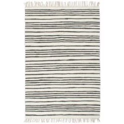 HAPPYSHOPPING Tapis Chindi Tisse A La Main Coton 80x160cm Anthracite Et Blanc