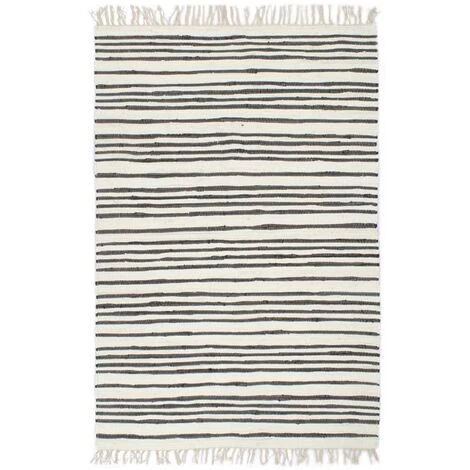 HAPPYSHOPPING Tapis Chindi Tisse A La Main Coton 80x160cm Anthracite Et Blanc 1 HAPPYSHOPPING Tapis Chindi Tisse A La Main Coton 80x160cm Anthracite Et Blanc