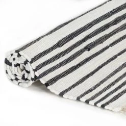 HAPPYSHOPPING Tapis Chindi Tisse A La Main Coton 80x160cm Anthracite Et Blanc 7 HAPPYSHOPPING Tapis Chindi Tisse A La Main Coton 80x160cm Anthracite Et Blanc -Tapis et paillasson Soldes 40496182 3