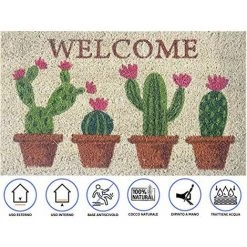 Baroni Home Paillasson Extérieur Coco, Revêtement De L'envers En PVC, Peint à La Main, Solide Et Nettoyage Facile, 70X40X2 Cm – Tapis à Motif Floraison De Cactus Avec Message « Welcome » 7 Baroni Home Paillasson Extérieur Coco, Revêtement De L'envers En PVC, Peint à La Main, Solide Et Nettoyage Facile, 70X40X2 Cm – Tapis à Motif Floraison De Cactus Avec Message « Welcome » -Tapis et paillasson Soldes 40723431 4