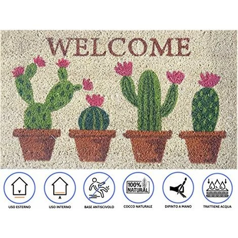 Baroni Home Paillasson Extérieur Coco, Revêtement De L'envers En PVC, Peint à La Main, Solide Et Nettoyage Facile, 70X40X2 Cm – Tapis à Motif Floraison De Cactus Avec Message « Welcome » 4 Baroni Home Paillasson Extérieur Coco, Revêtement De L'envers En PVC, Peint à La Main, Solide Et Nettoyage Facile, 70X40X2 Cm – Tapis à Motif Floraison De Cactus Avec Message « Welcome » – Image 4