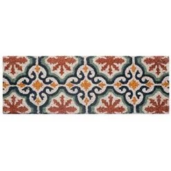 Baroni Home Paillasson Entrée Maison En Coco Avec Base En PVC, Peint à La Main, Solide Et Nettoyage Facile, 70X25X2 Cm – Tapis à Motif Arabesque Rouge, Orange Et Bleu