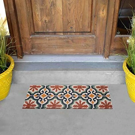 Baroni Home Paillasson Entrée Maison En Coco Avec Base En PVC, Peint à La Main, Solide Et Nettoyage Facile, 70X25X2 Cm – Tapis à Motif Arabesque Rouge, Orange Et Bleu 2 Baroni Home Paillasson Entrée Maison En Coco Avec Base En PVC, Peint à La Main, Solide Et Nettoyage Facile, 70X25X2 Cm – Tapis à Motif Arabesque Rouge, Orange Et Bleu – Image 2